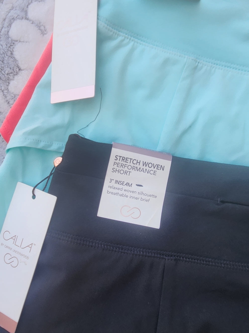 CALIA by Carrie Underwood Tiered Athletic Skorts in Coral, Mint & Black - Picture 7 of 9